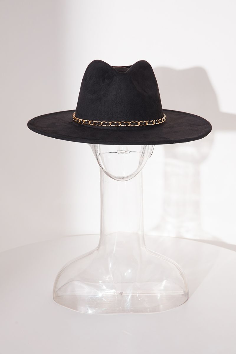 Black Chain Decor Suede Top Hat Size: 56-58cm