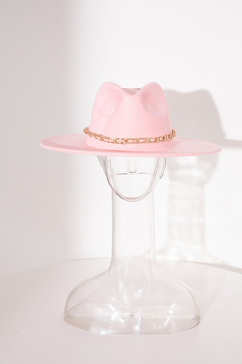 Pink Chain Decor Suede Top Hat Size: 56-58cm