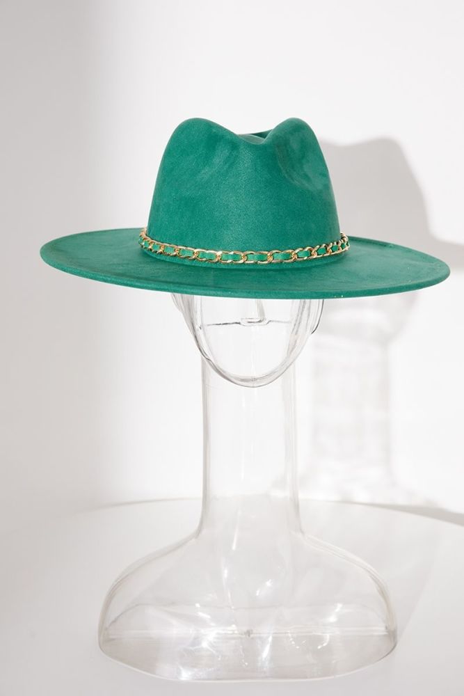Aqua Green Chain Decor Suede Fedora Hat