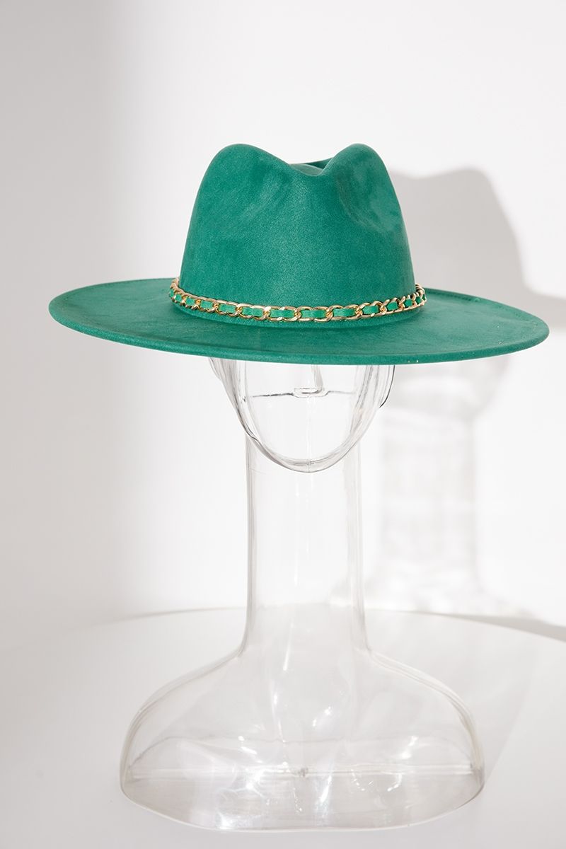 Aqua Green Chain Decor Suede Top Hat Size: 56-58cm