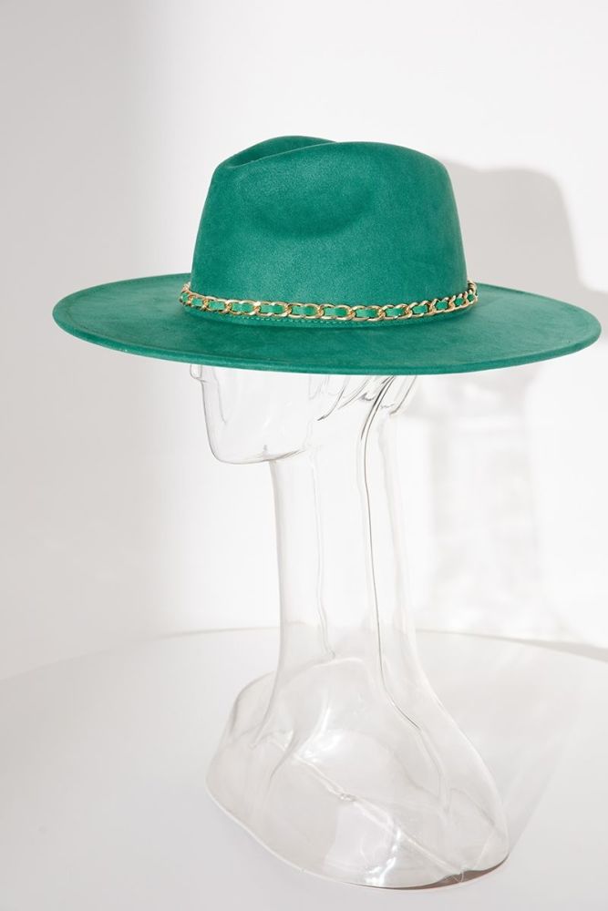 Aqua Green Chain Decor Suede Fedora Hat