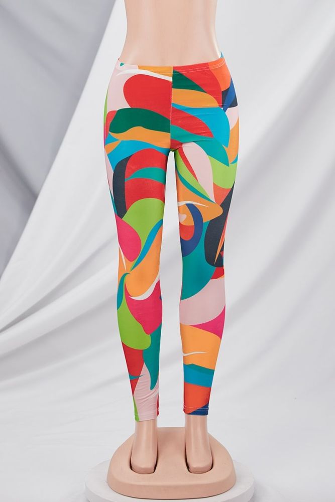 Multicolor Print Stretch Tight-Fitting Leggings