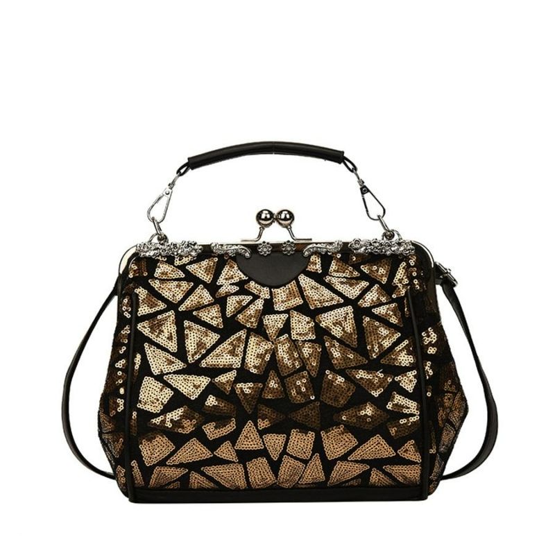 Gold Sequin Decor Crossbody Vintage Handbag