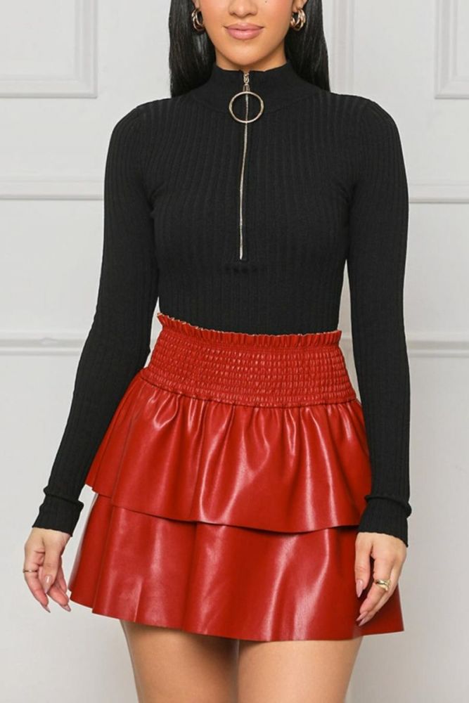 Red PU Leather Mini Skirt