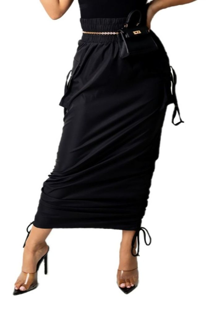 Black Pocket Stretch High Waist Skirt Size: L