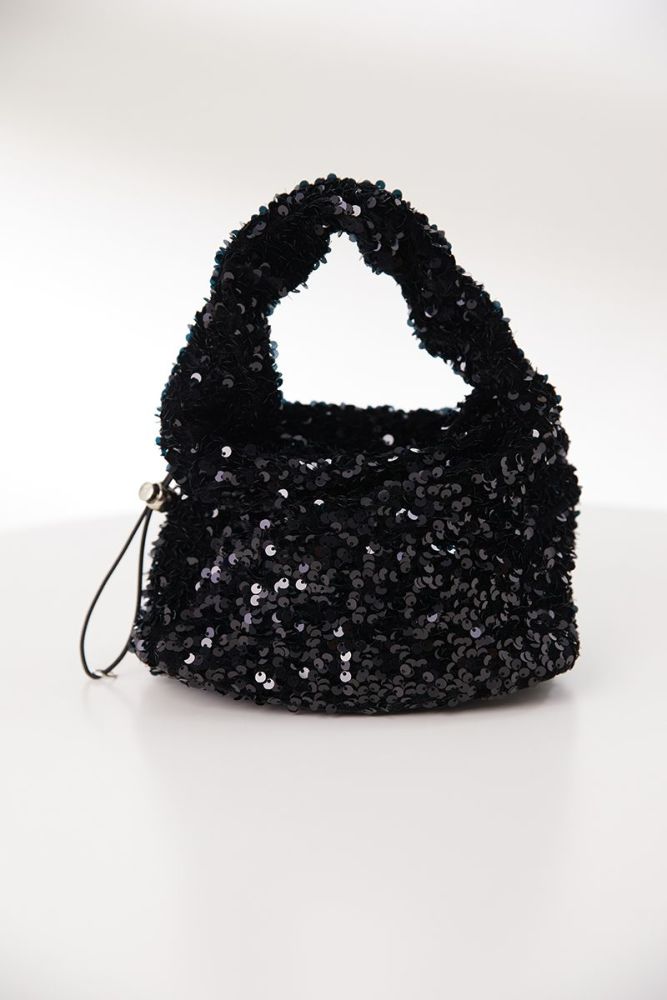 Black Sequin Decor Zip-Up Handbag