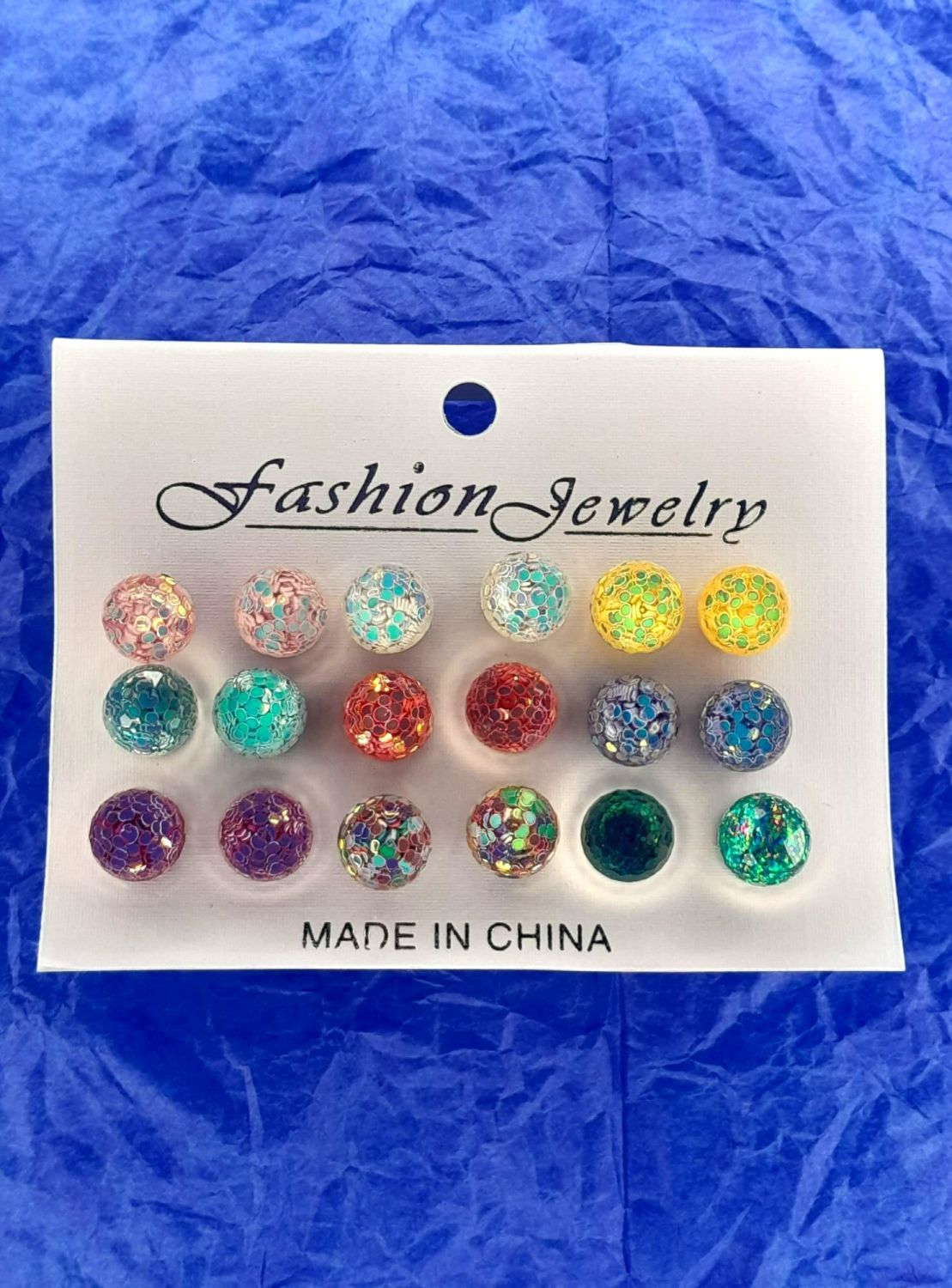 10mm 9 Pair Glass Cut Glitter Cube Fashion Stud Earrings