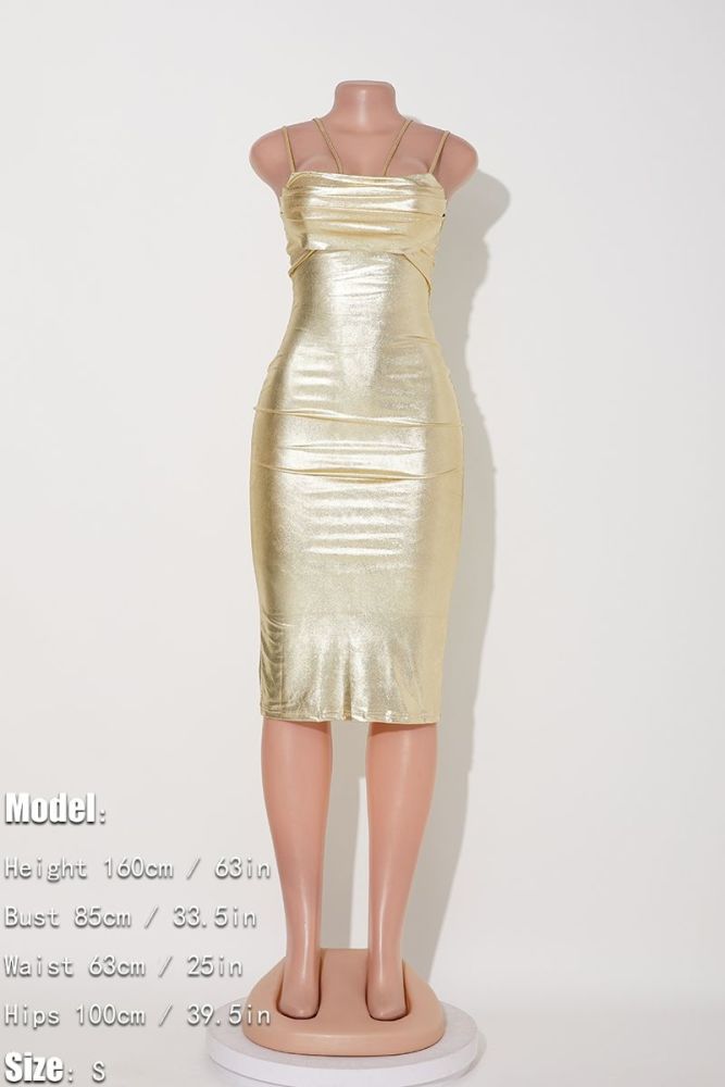 Gold Stretch Cut Out Slim Midi Dress Size: M