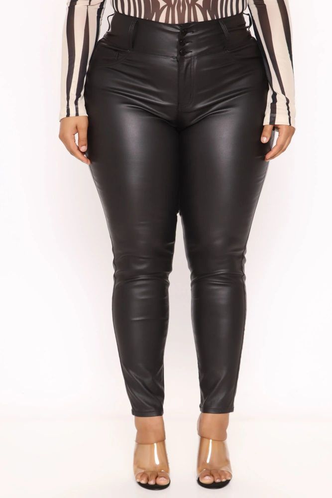 High Rise Black PU Leather Skinny Fit Size: 14