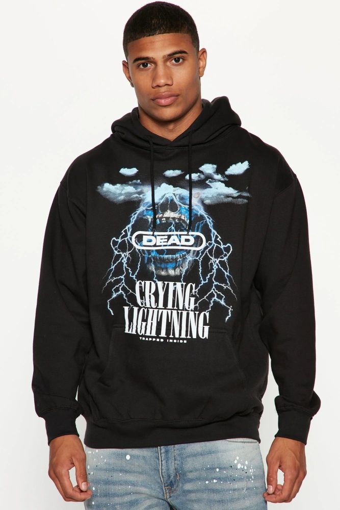 Black Crying Lightning Hoodie Top Size: XL