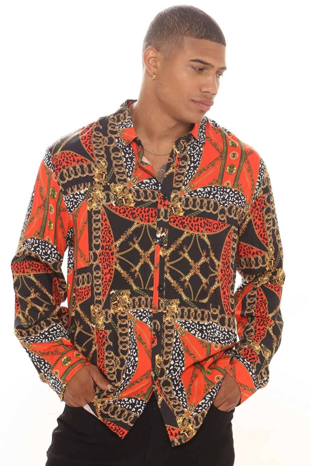 No Limit Long Sleeve Printed Woven Shirt Size: M