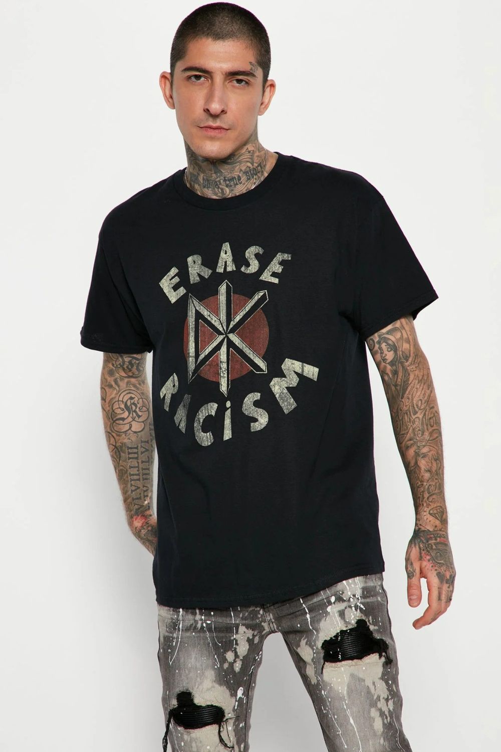 Black Erase Racism Short Sleeve T-Shirt Size: M