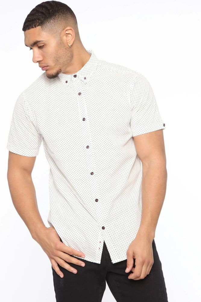 White/Black Short Sleeve Woven Shirt Size: L