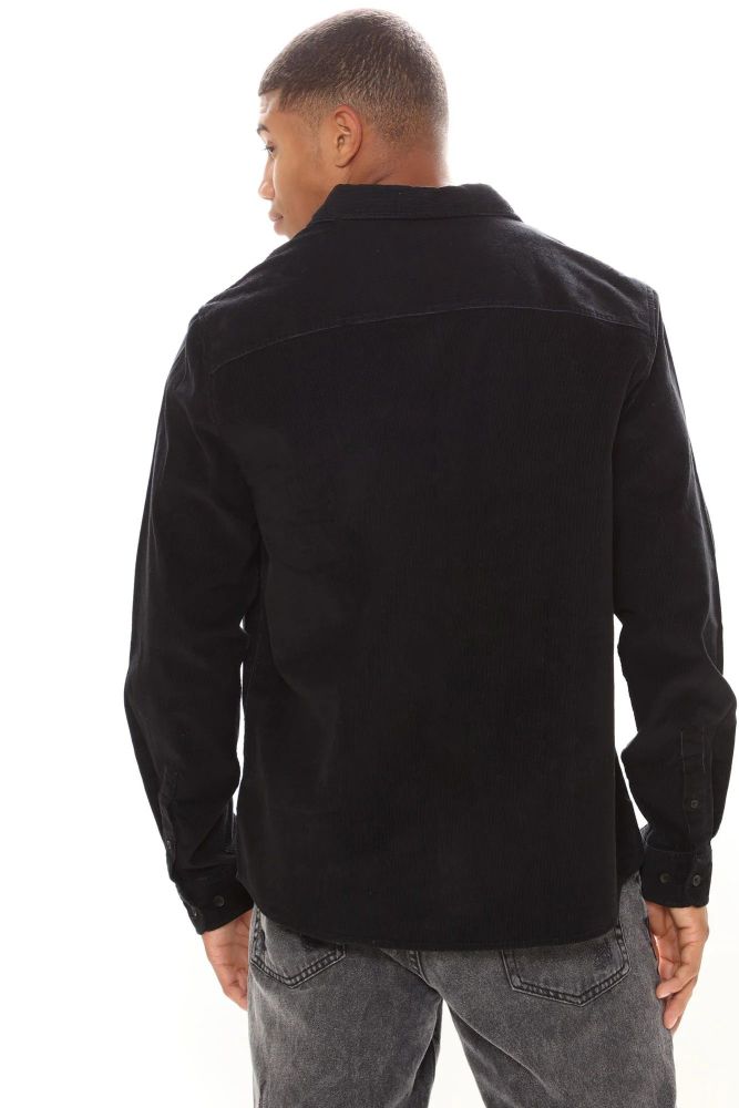 Black Corduroy Long Sleeve Woven Shirt Size: L