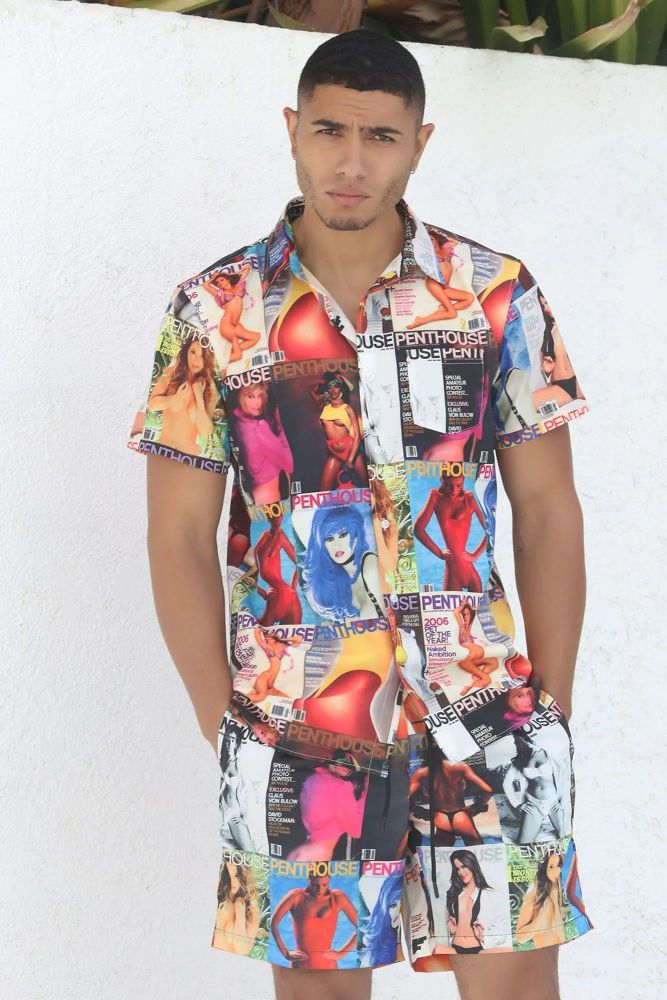 Multicolor Cover Short Sleeve Woven Shirt Size: M