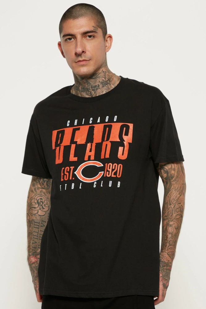 Chicago Bears Split Short Sleeve Black T-Shirt Size: L