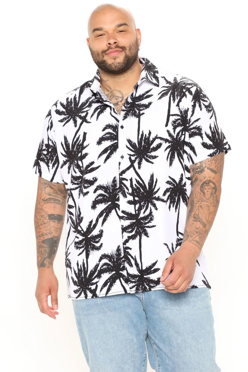 Vacation Short Sleeve Woven White/Black Shirt Size: 3XL