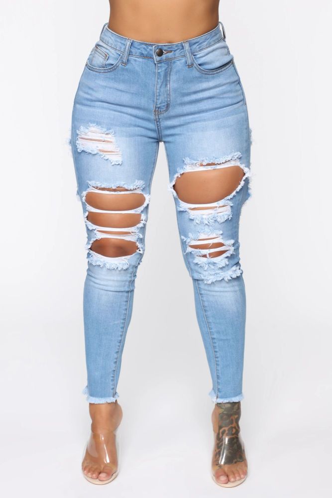 Talk Of The Town Distressed Skinny Fit Light Blue Wash Jeans