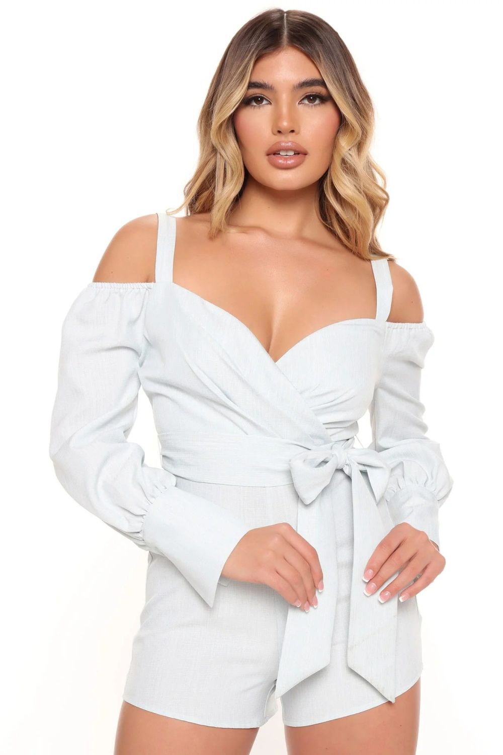 White Summer Flex Linen Romper Size: L