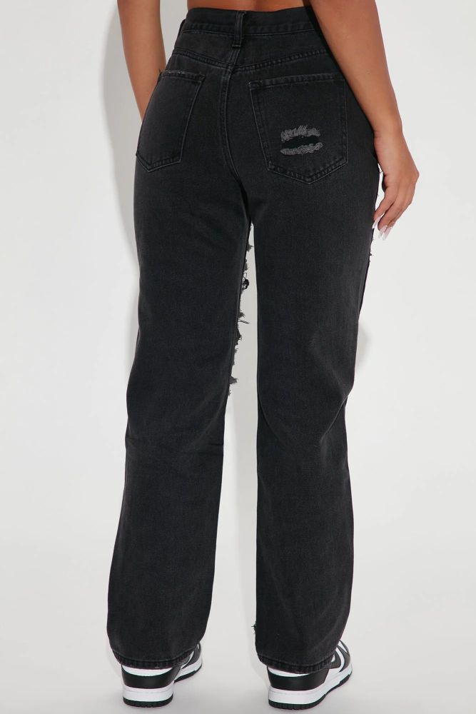 Barely There Straight Leg Destroyed Rips Black Jean Size: 9