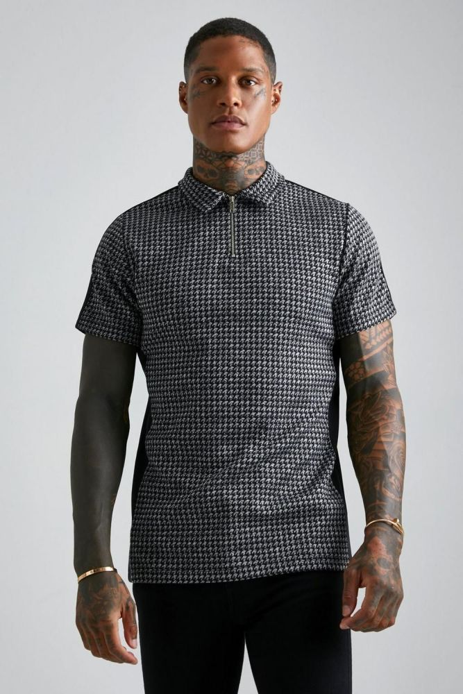 Slim Fit Zip Neck Jacquard Side Panel Polo Size: S