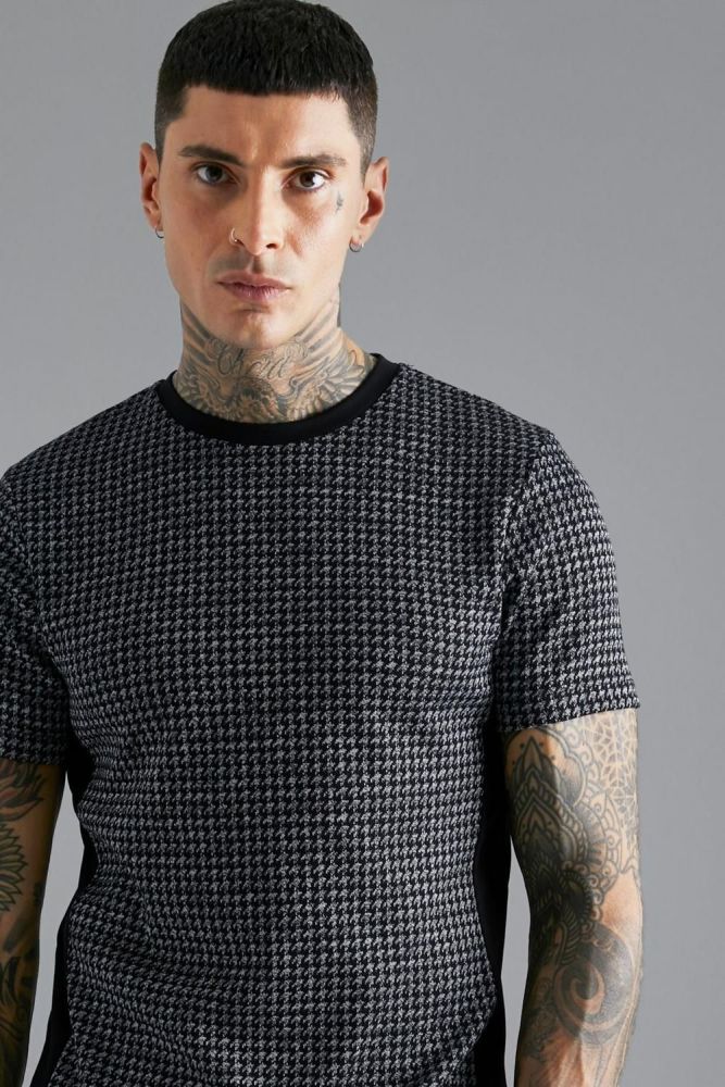 Black Slim Fit Jacquard Side Panel T-shirt Size: S