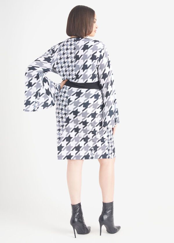 #CC19 Bell Sleeved Houndstooth Print Dress Size: 12