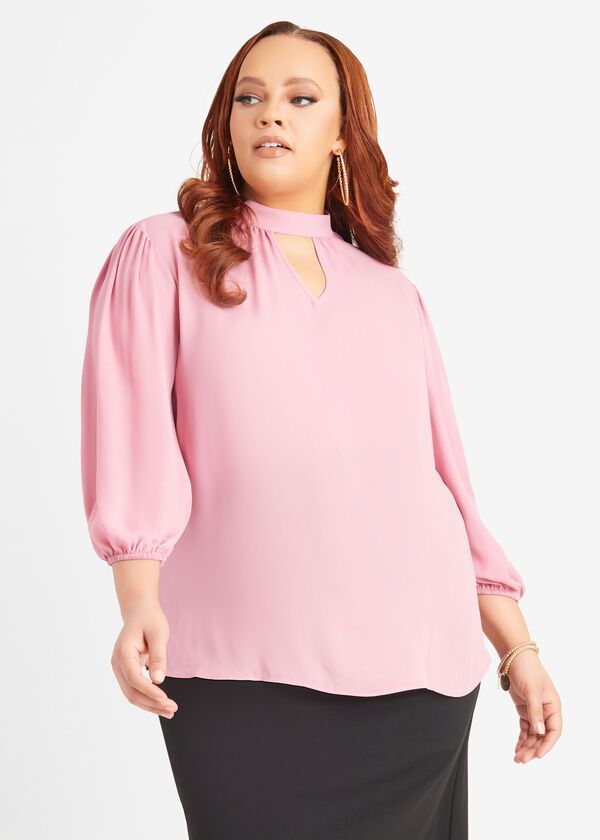 Pink Keyhole Long Sleeve Blouse Size: 14/16