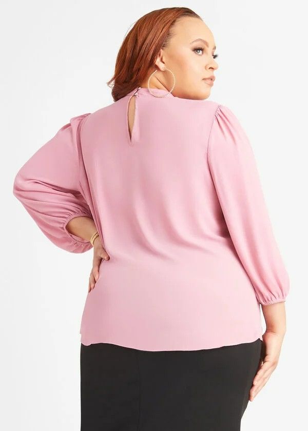 Pink Keyhole Long Sleeve Blouse Size: 14/16