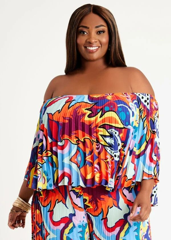 Off The Shoulder Printed Blouse Size: 18/20