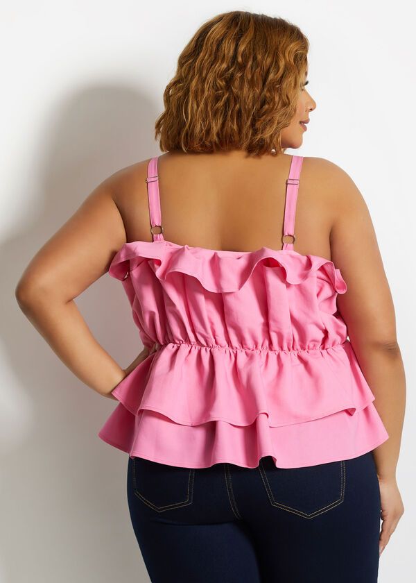 Pink Layered Ruffle Peplum Top Size:16