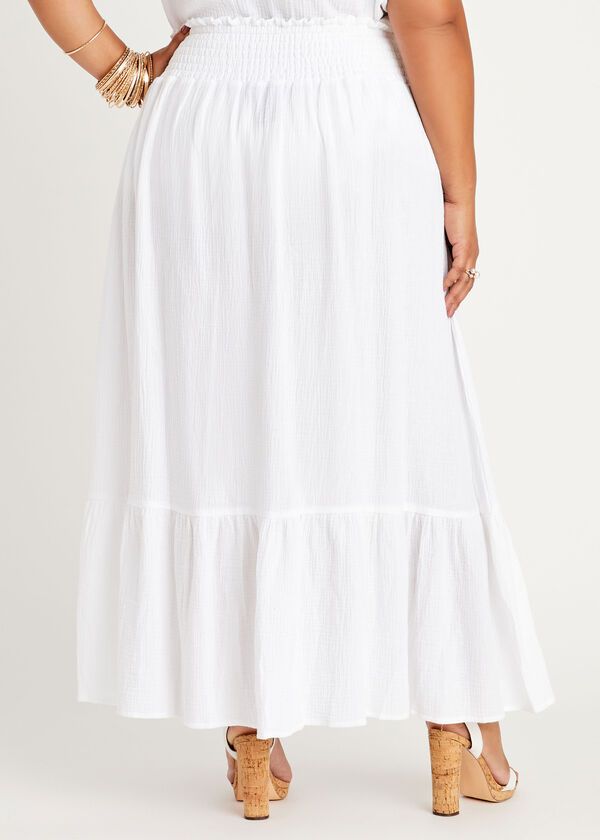 White Smocked Textured Gauze Maxi Skirt Size: 14/16