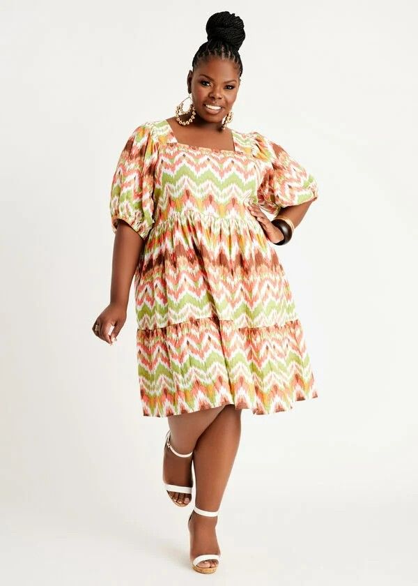 Printed Square Neckline Multi Dress Size: 34/36