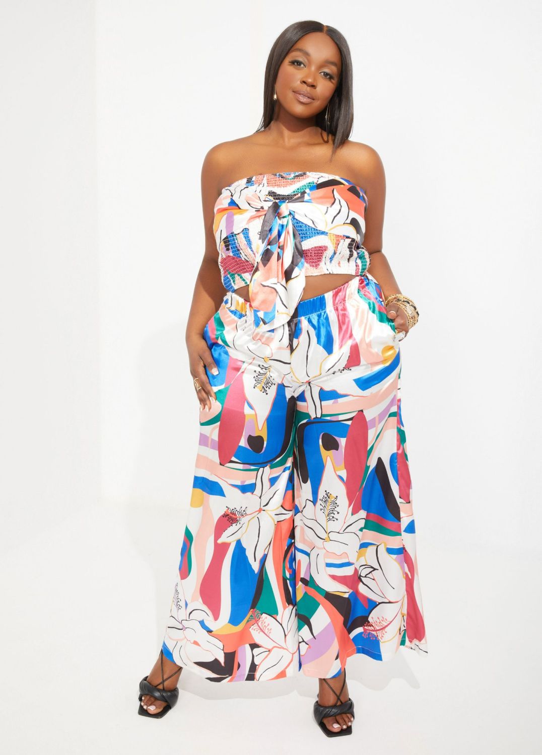 Multi Printed Wide Leg Pant Set Size: 2XL