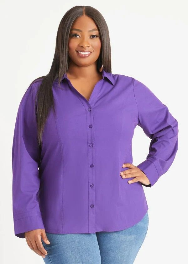 Essential Stretch Cotton Poplin Shirt Size: 16