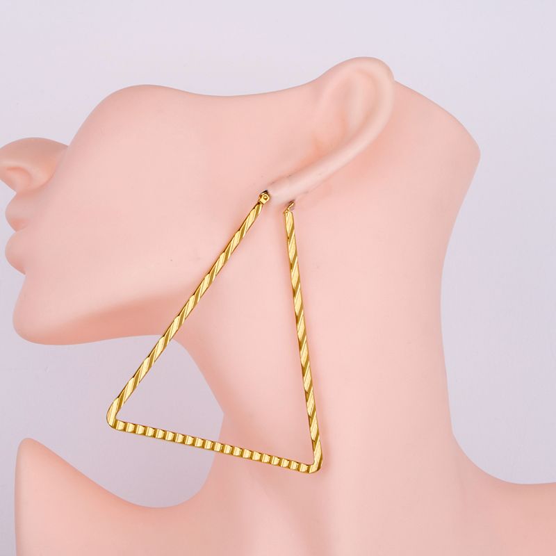75MM Stainless Steel Gold Triangle Hoop Earrings #E8L71