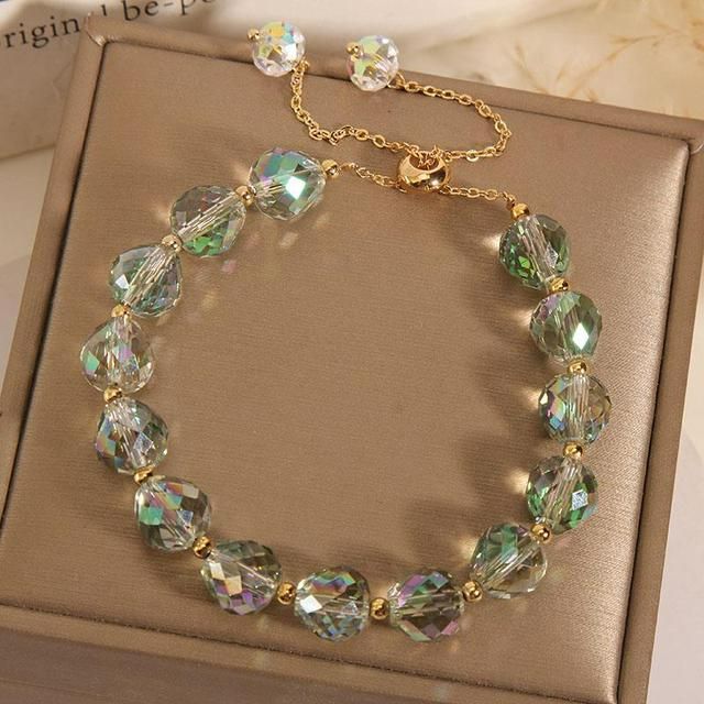 Green 1-Row Crystal Fashion Bracelet