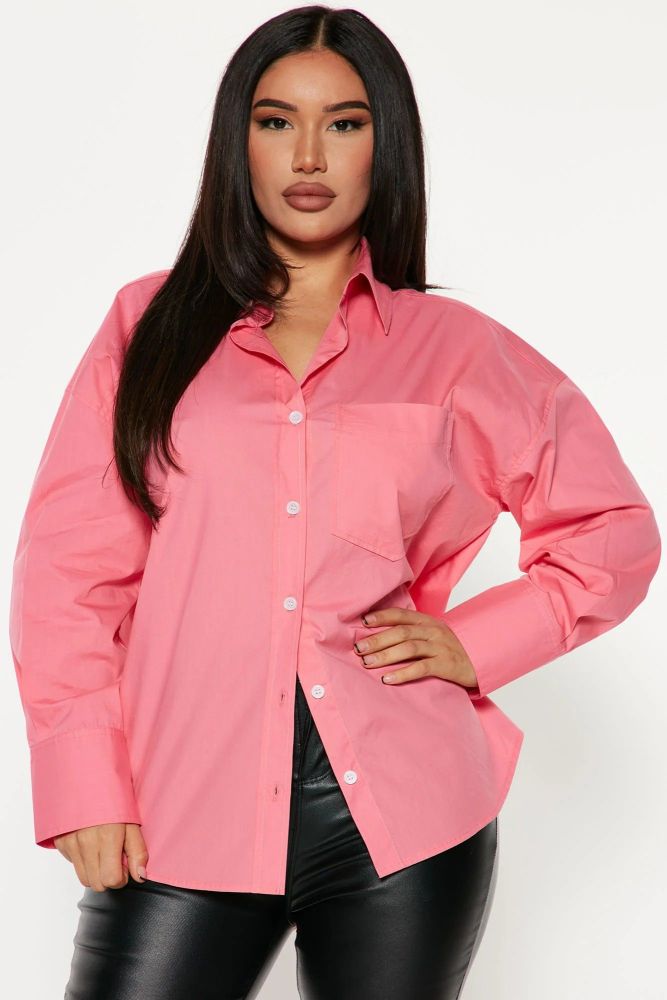 Oversized Here To Stay Poplin Pink Shirt Size: L