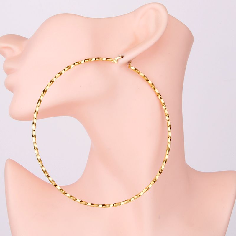100MM Gold Color Stainless Steel Hoop Earrings #E89MV