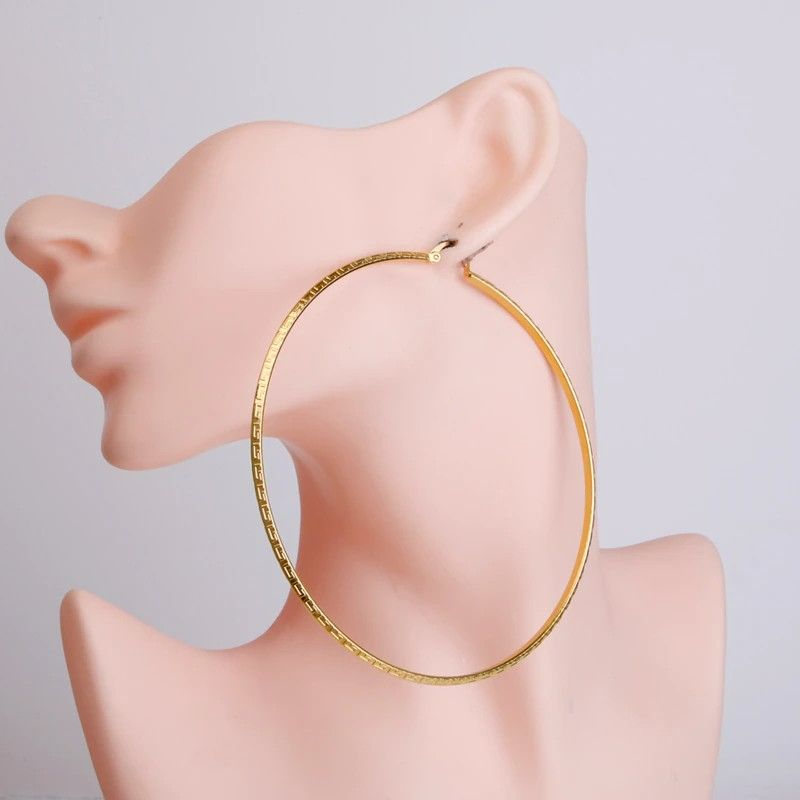 100MM Gold Color Stainless Steel Hoop Earrings #E8989