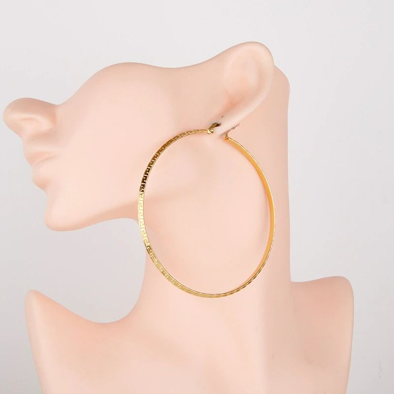 70MM Gold Color Stainless Steel Hoop Earrings #E89U9