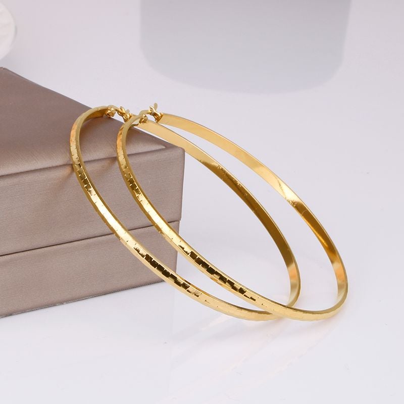 70MM Gold Color Stainless Steel Hoop Earrings #E89TY