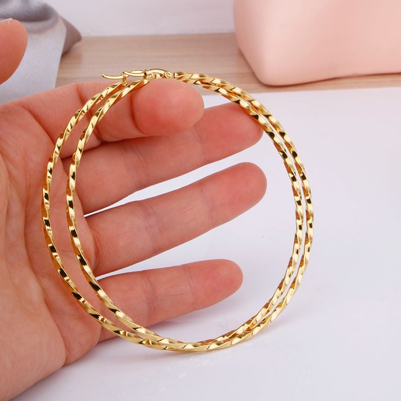 80MM Gold Color Stainless Steel Hoop Earrings #E8911