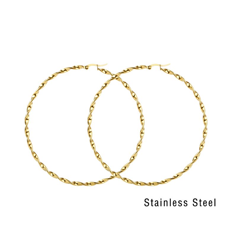 80MM Gold Color Stainless Steel Hoop Earrings #E89XX