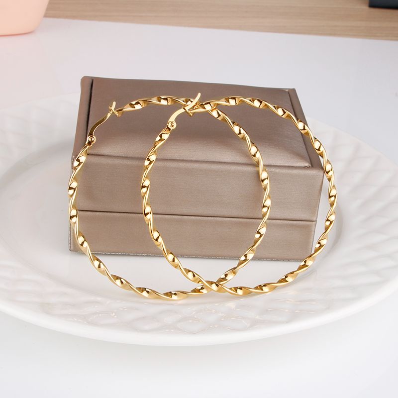 55MM Gold Color Stainless Steel Hoop Earrings #E89KK