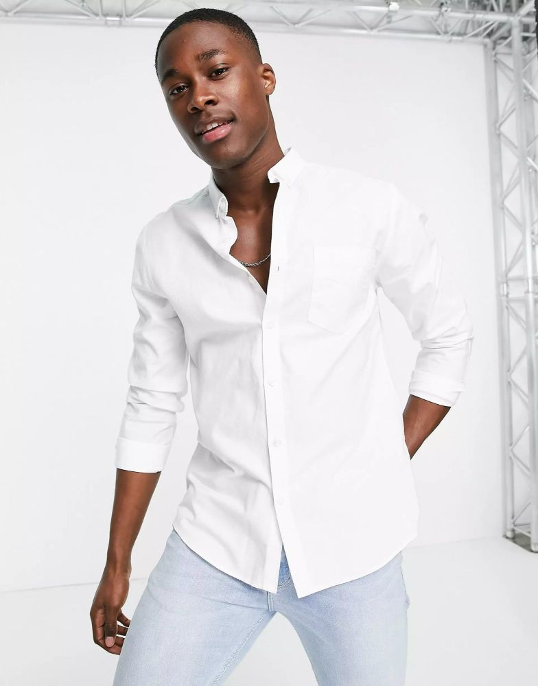 Smart Long Sleeve Cotton White Oxford Shirt