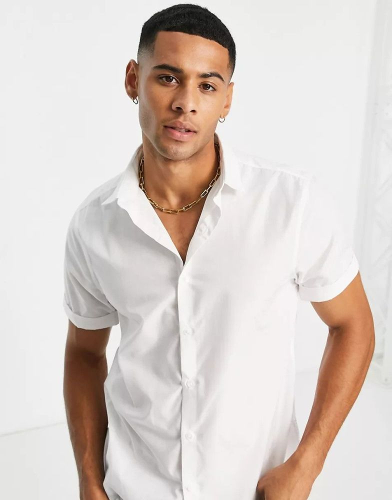 White Short Sleeve Poplin Shirt