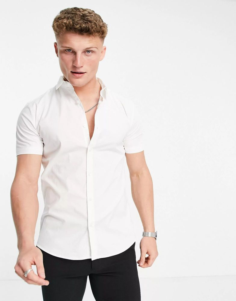 White Short Sleeve Muscle Fit Shirt Size: L