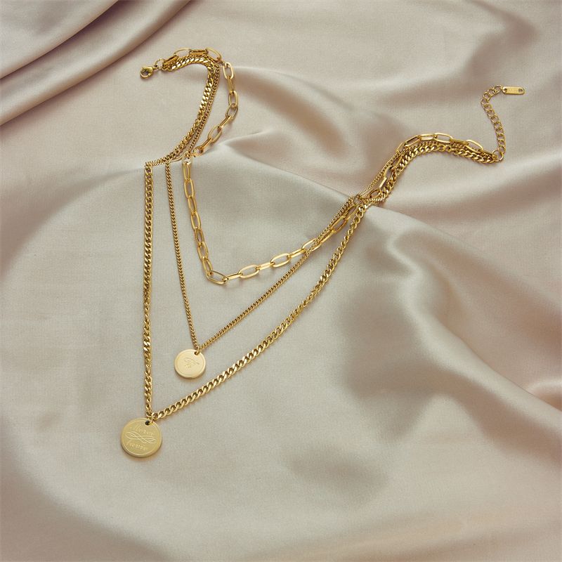 Stainless Steel Gold Color Multi-Layer Letter Necklaces