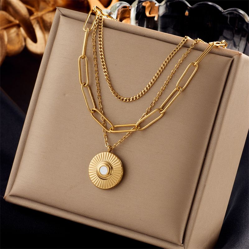Stainless Steel Gold Color Vintage 3in1 Stackable Chain Necklace